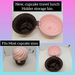 5/$25 New, cupcake travel lunch Holder storage bin light pink